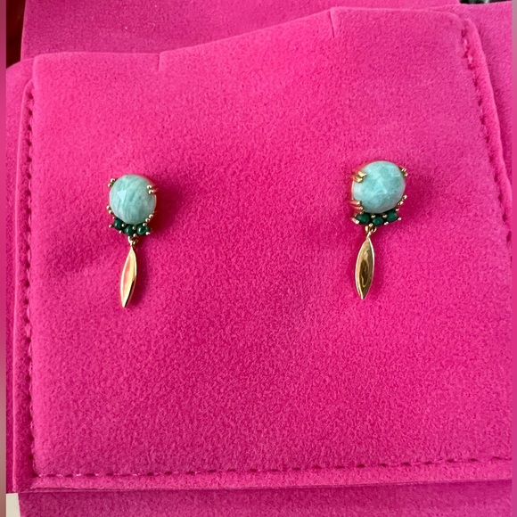 🌿 TOUS 18KT Gold-Plated Earrings w/ Amazonite & Malachite 🌿 - Picture 1 of 17